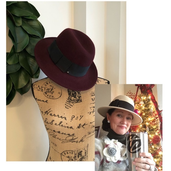 Kate Spade Burgundy Grosgrain Bow Wool Fedora - Picture 1 of 9